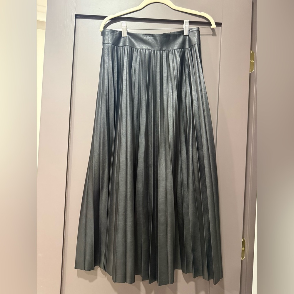 Faux Leather Black Pleated Skirt